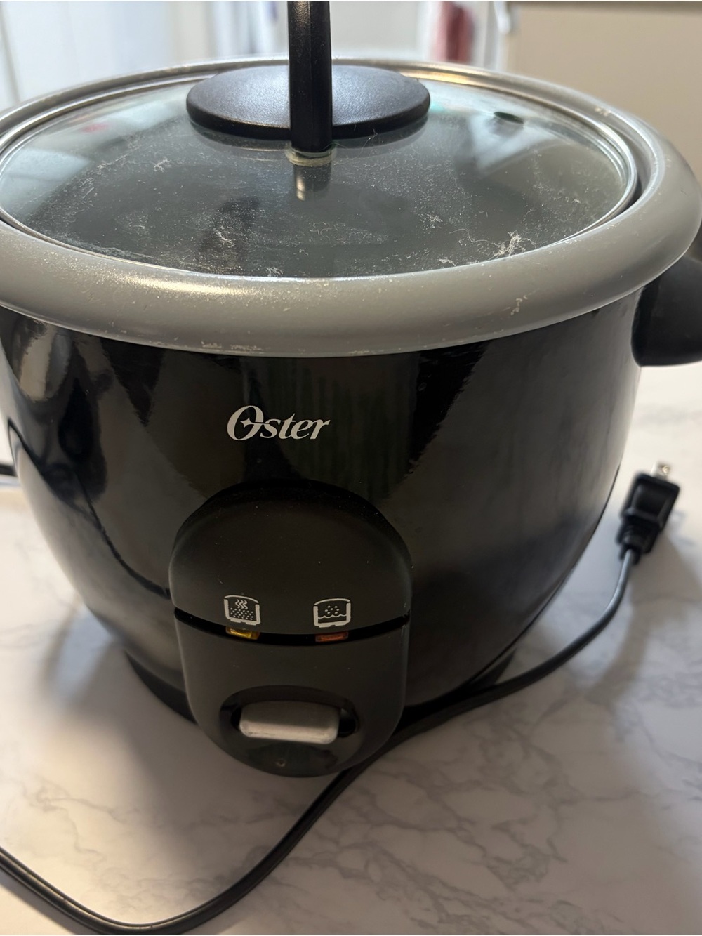 Oster Black Rice Cooker with Glass Lid and Gray Trim